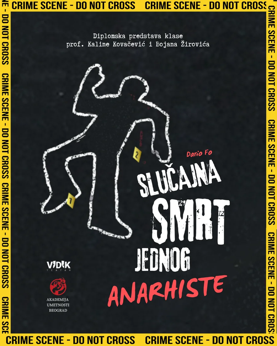 Plakat predstave „Slučajna smrt jednog anarhiste“